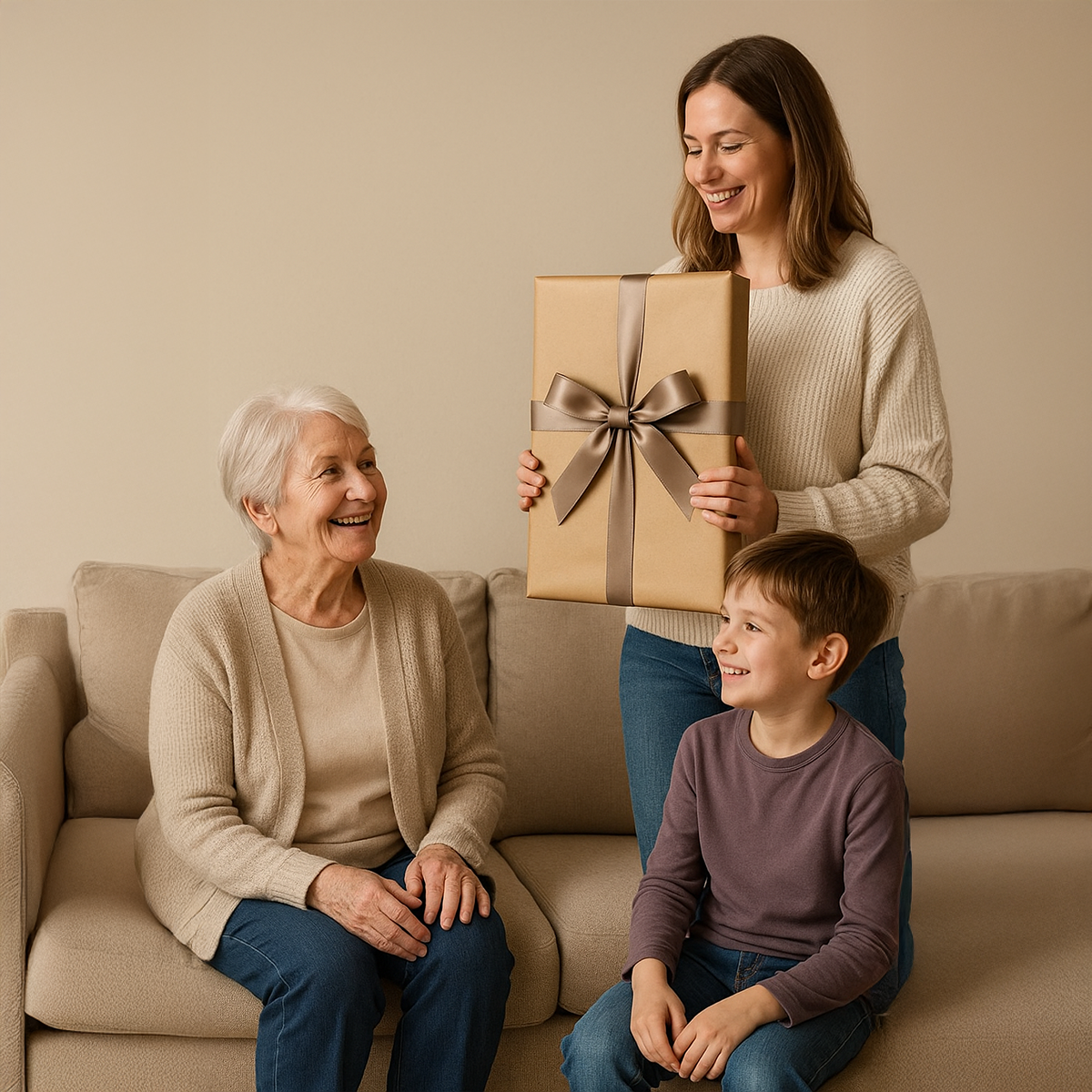 Image of Großmutter mit Tochter und Enkel - Leinwandbild aus deinem Foto