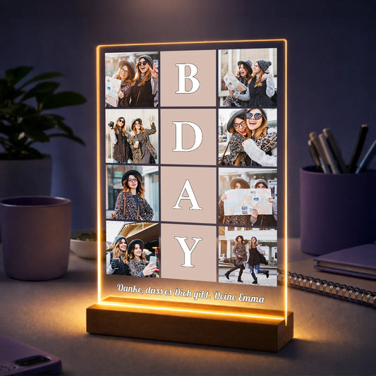 Personalisierte Fotocollage BDAY auf Acrylglas – Geburtstagsgeschenk für sie mit Fotos und eigenem Text
