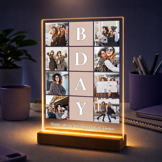 Originelles Geburtstagsgeschenk für sie – Fotocollage auf Acrylglas BDAY mit Fotobuchstaben