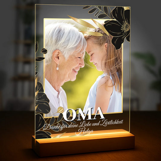 Geschenk für Oma zum Geburtstag – Foto auf Glas mit Danksagung von der Enkelin