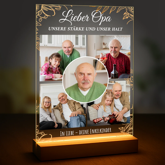 Geschenk für Opa zum Geburtstag – personalisierte Fotocollage auf Glas
