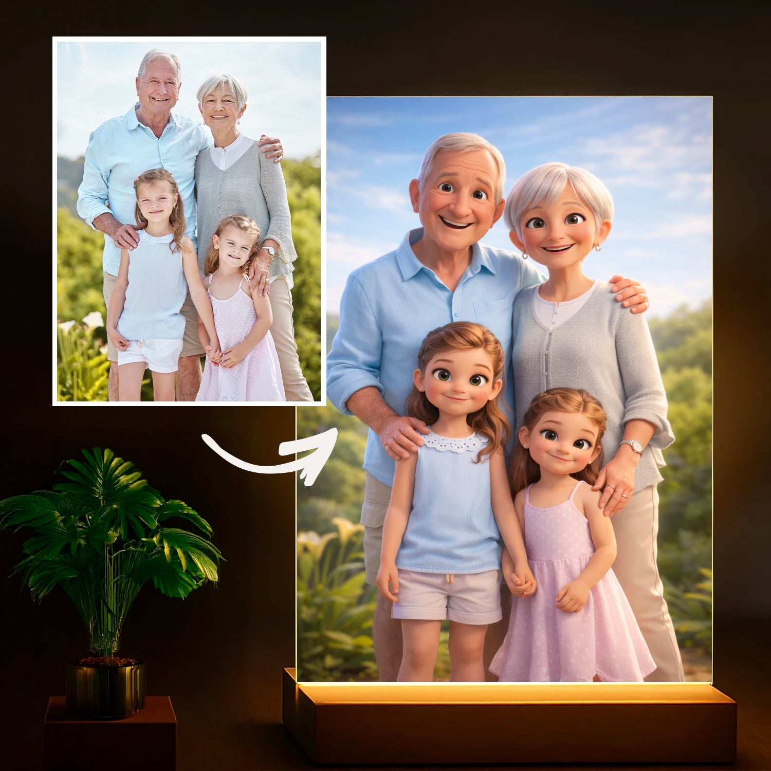 Image of Großeltern mit Enkeln im märchenhaften Stil - Glasdruck, Porträt nach deinem Foto