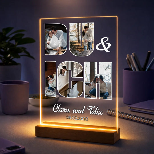 Geschenk für Paare zum Jahrestag – Fotocollage auf Acrylglas Du & Ich mit Namen und Datum