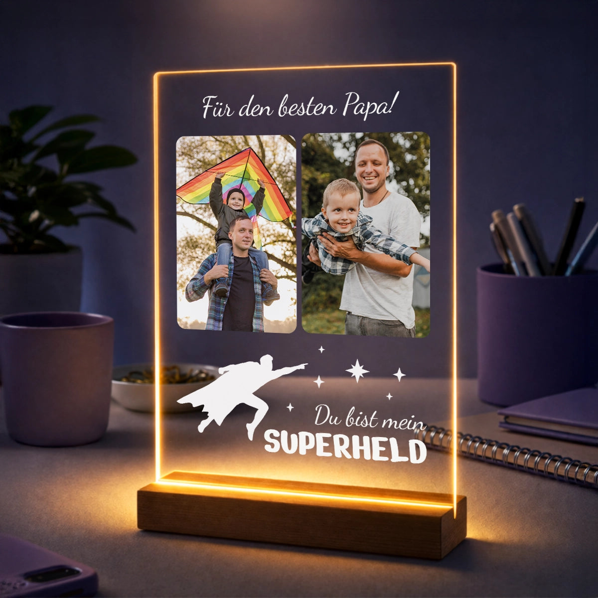 Fotocollage auf Acrylglas mit Fotos - Geschenk für Papa zum Vatertag mit Text Du bist mein Superheld