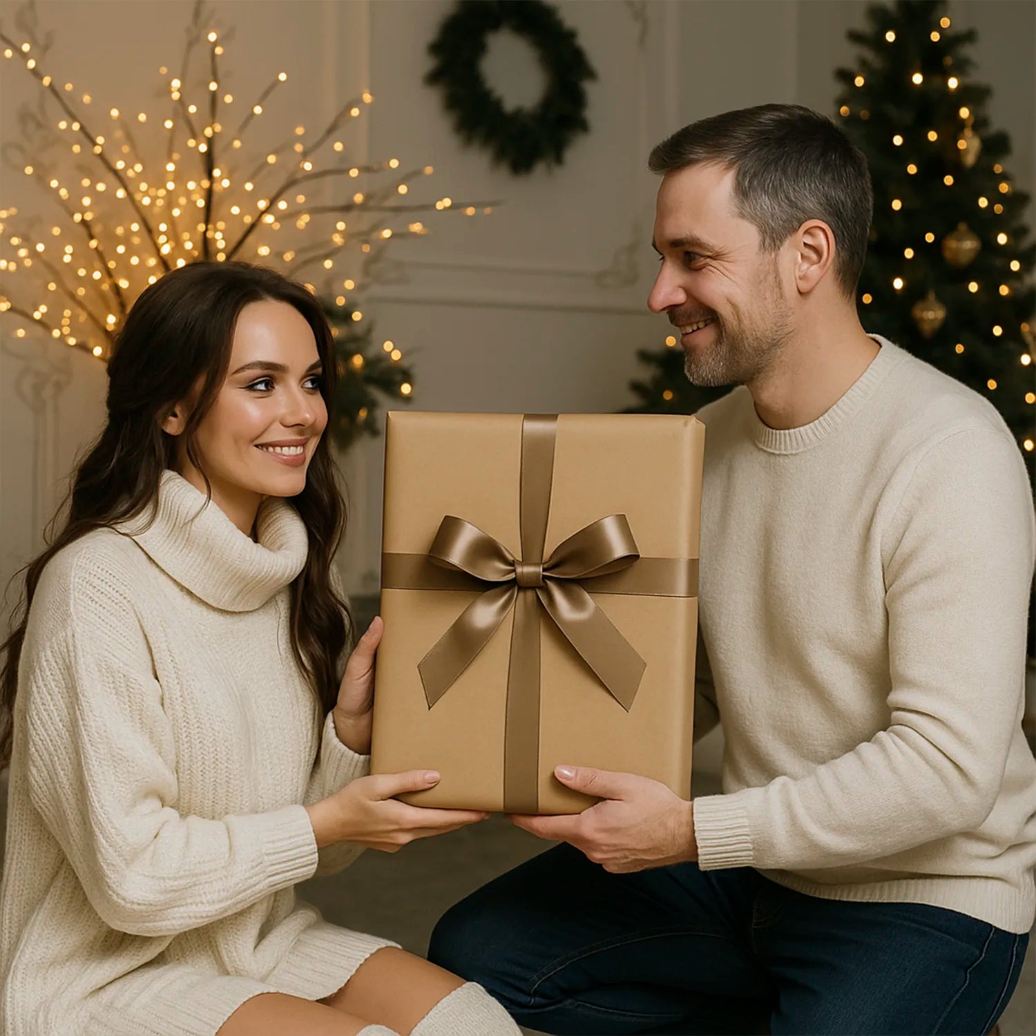 Image of Weihnachtliches Frauenporträt mit Weihnachtsgrüßen – Poster aus deinem Foto