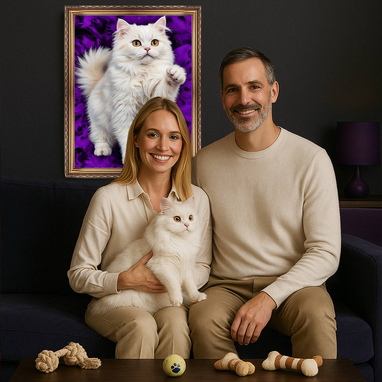 Image of Katzenporträt mit violettem Hintergrund – Leinwandbild aus deinem Foto