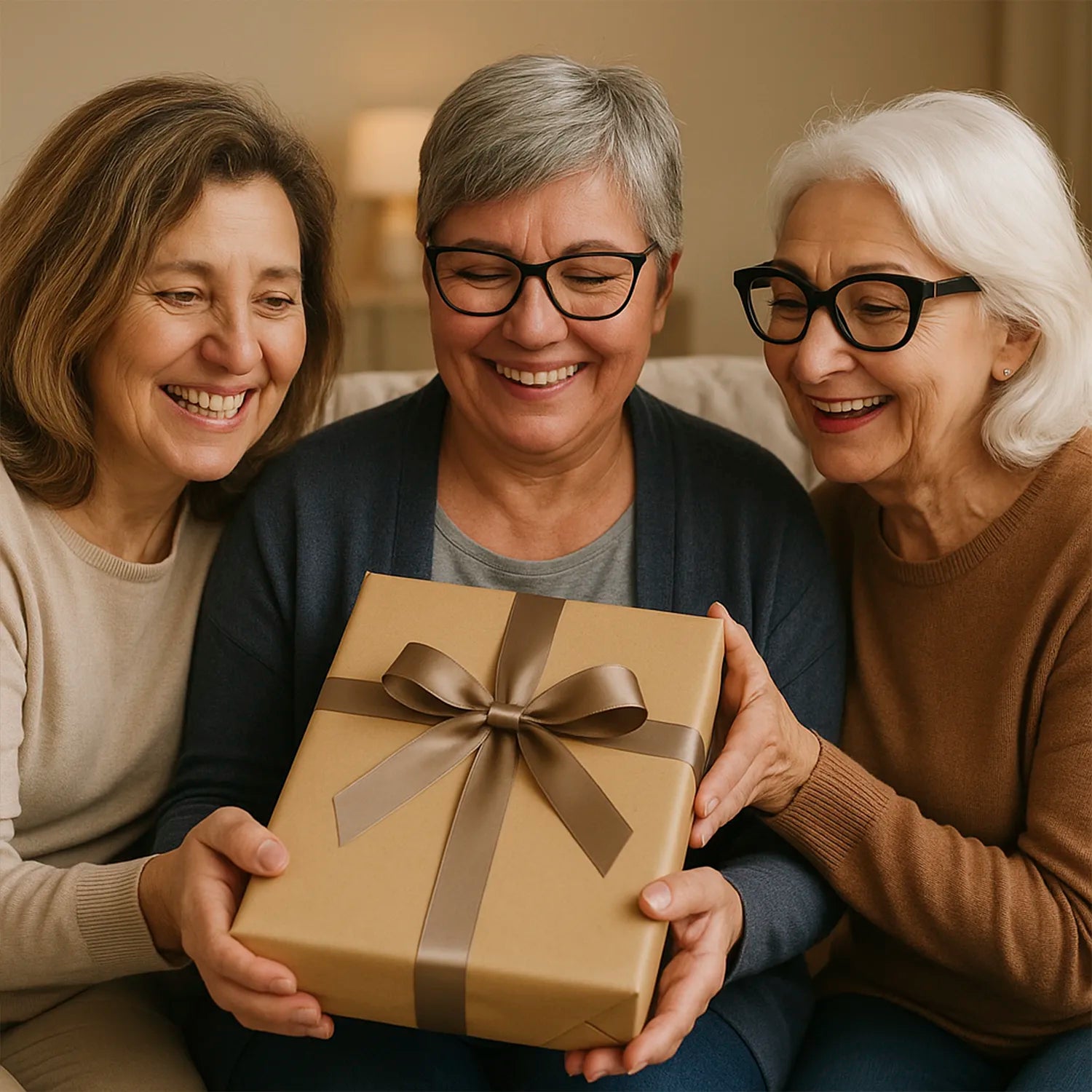 Image of Freundinnen zu Weihnachten – Glasdruck, Porträt aus deinem Foto