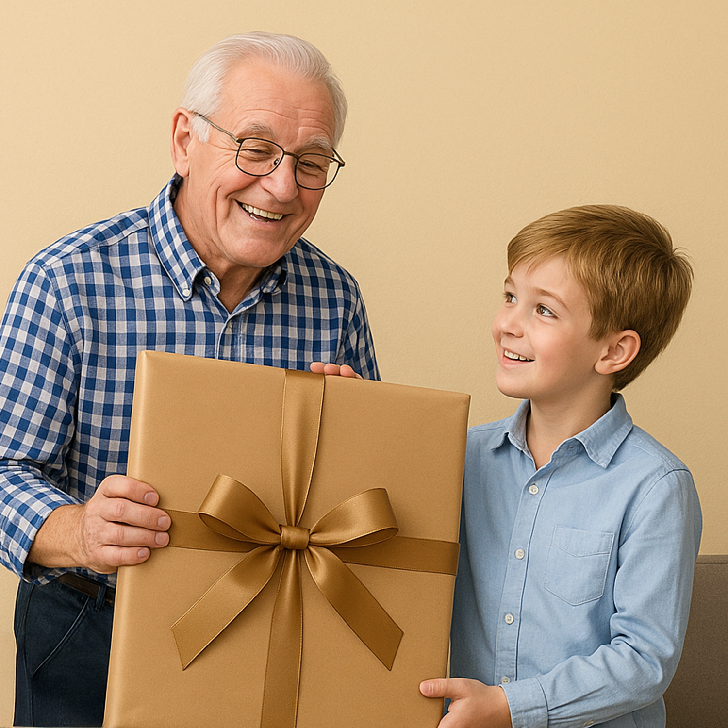 Porträt von Großvater und Enkel – Leinwandbild aus deinem Foto