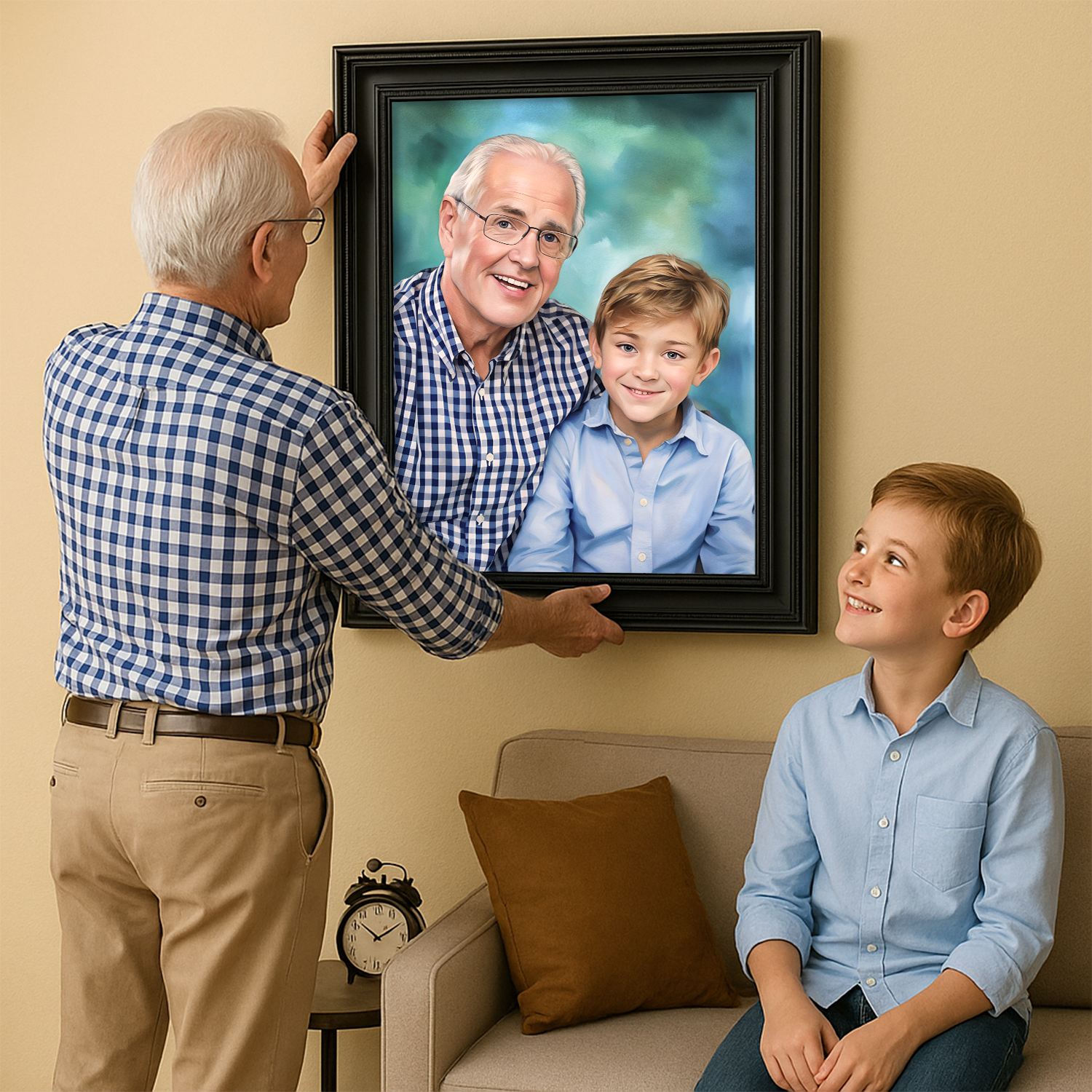 Image of Porträt von Großvater und Enkel – Leinwandbild aus deinem Foto