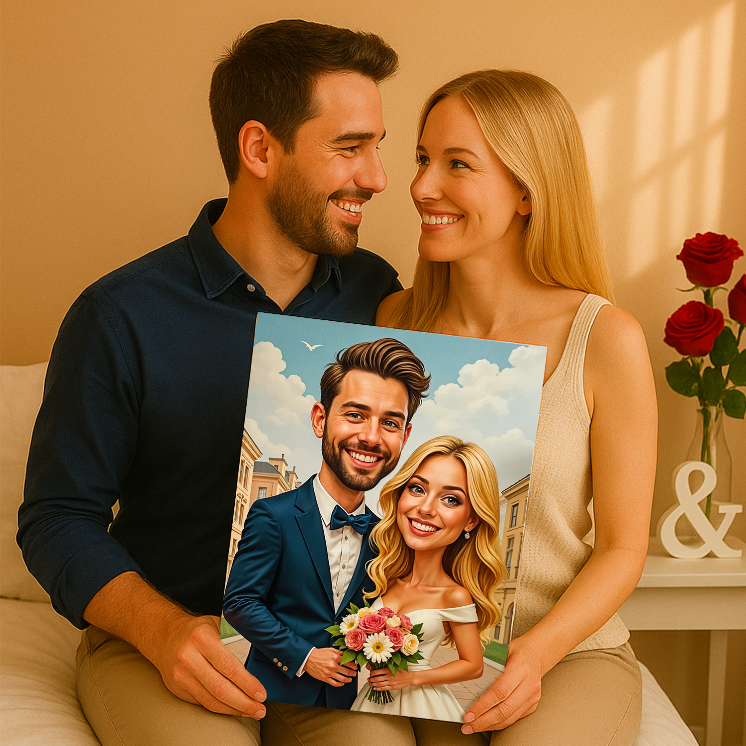 Image of Illustration des Brautpaares – Leinwandbild aus deinem Foto