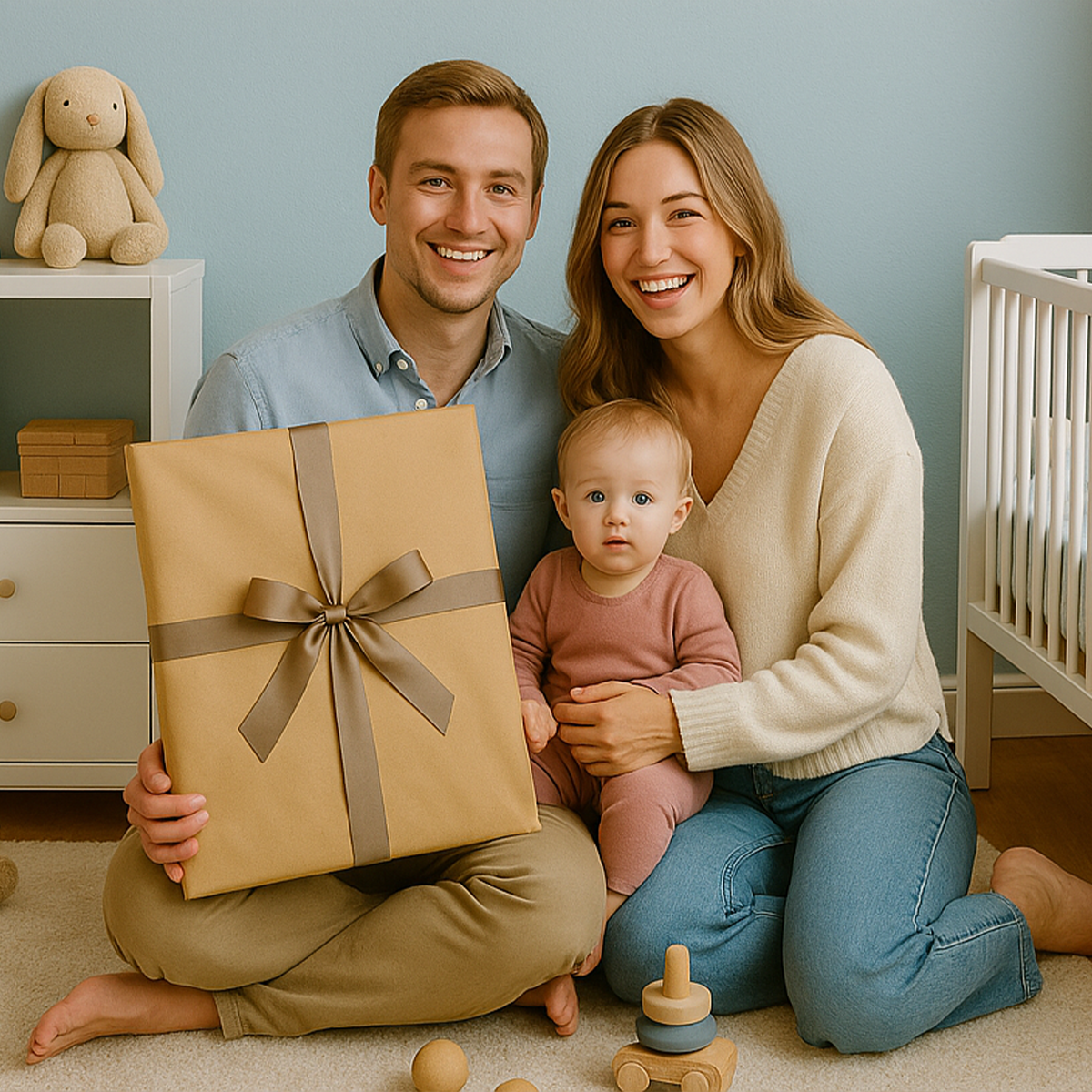 Image of Kinderportrait vor blauem Hintergrund – Leinwandbild aus deinem Foto