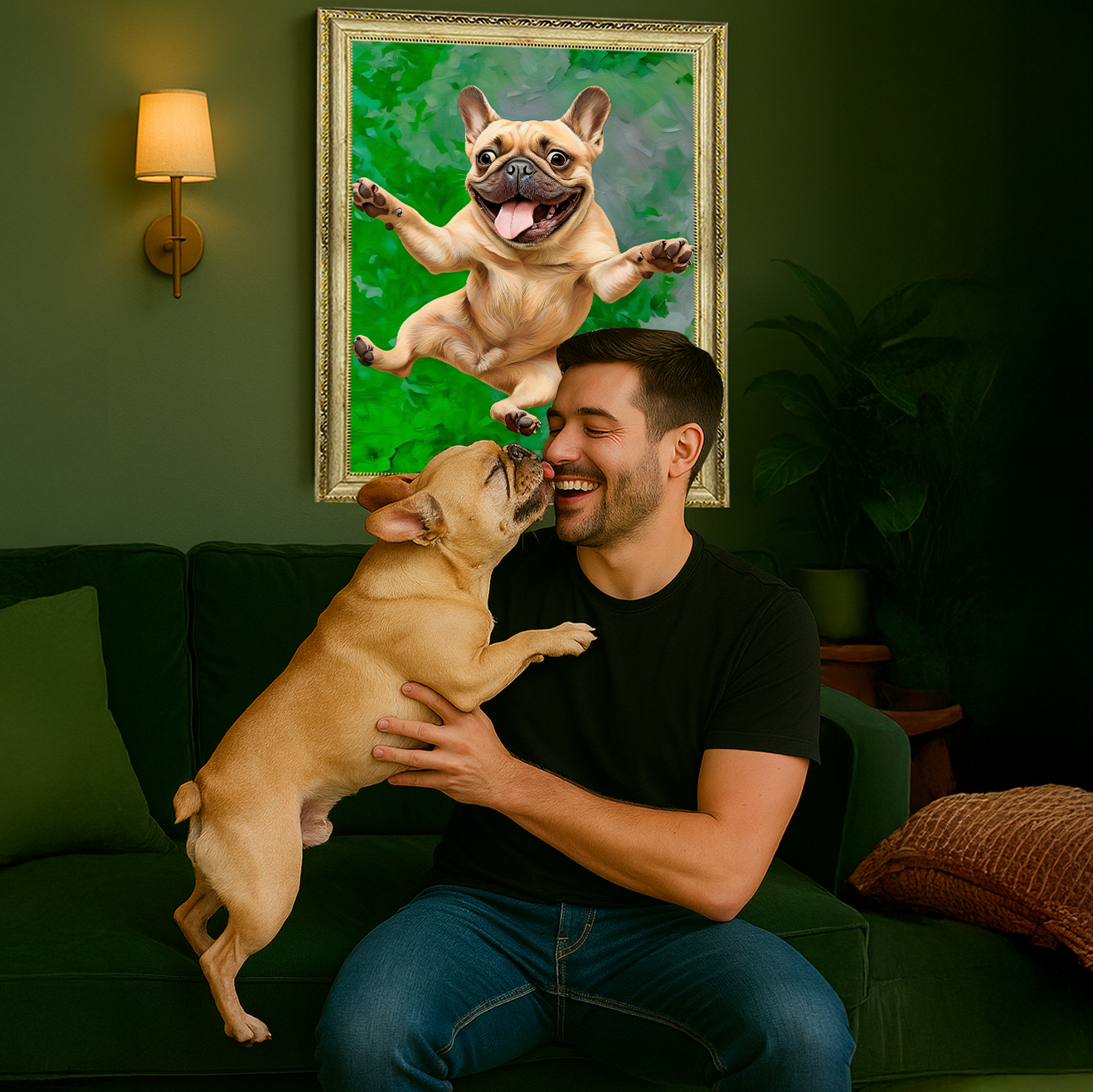 Image of Hunde­porträt mit grünem Hintergrund – Leinwandbild aus deinem Foto