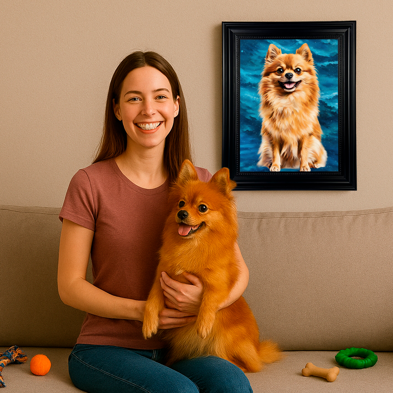 Image of Porträt des Haustiers mit blauem Hintergrund – Leinwandbild aus deinem Foto
