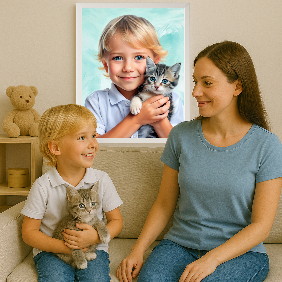 Image of Junge mit Katze - Leinwandbild aus deinem Foto