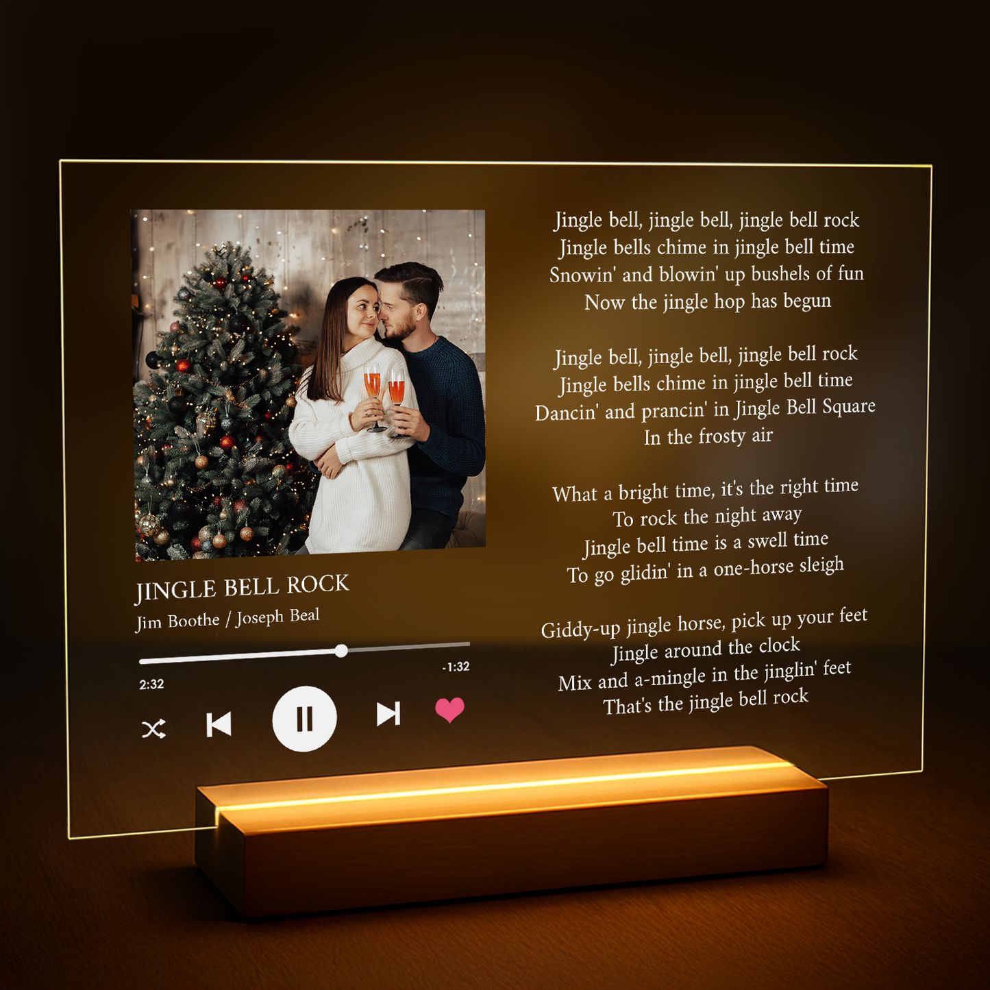 Geschenkidee für Paare zu Weihnachten – personalisiertes Foto auf Glas mit Weihnachtslied