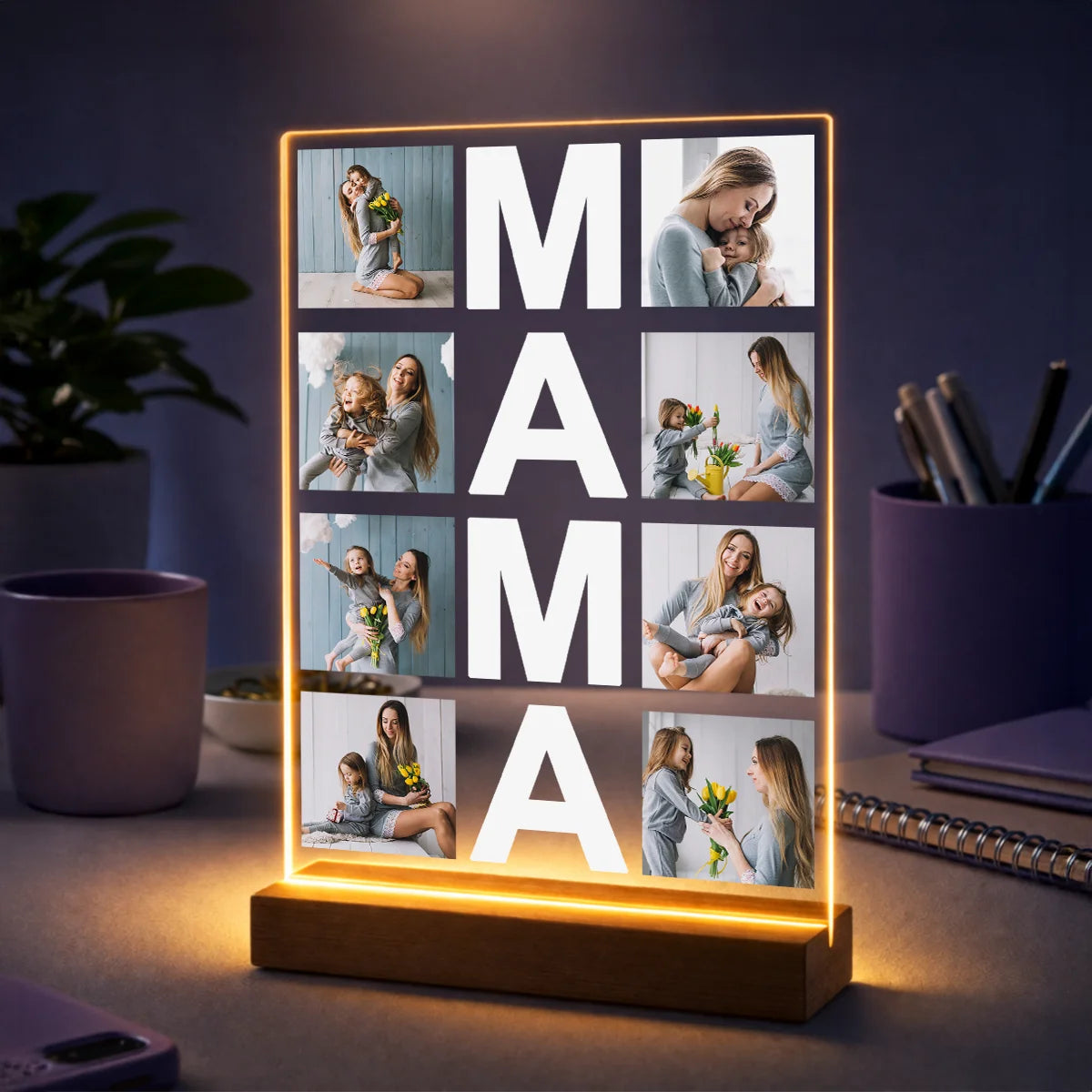 Geschenk für Mama zum Muttertag – Fotocollage aus 8 Fotos auf Acrylglas mit Schriftzug MAMA