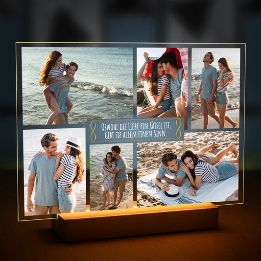 Geschenkidee für Paare zum Jahrestag – Fotocollage auf Glas „Liebe ist ein Rätsel“