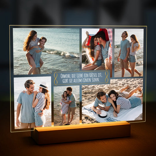Geschenkidee für Paare zum Jahrestag – Fotocollage auf Glas „Liebe ist ein Rätsel“