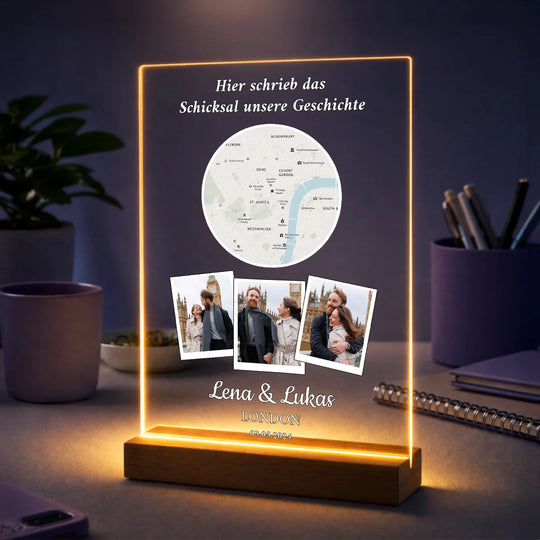 Geschenk für sie zum Jahrestag – Karte mit Fotos auf Acrylglas Unsere Geschichte