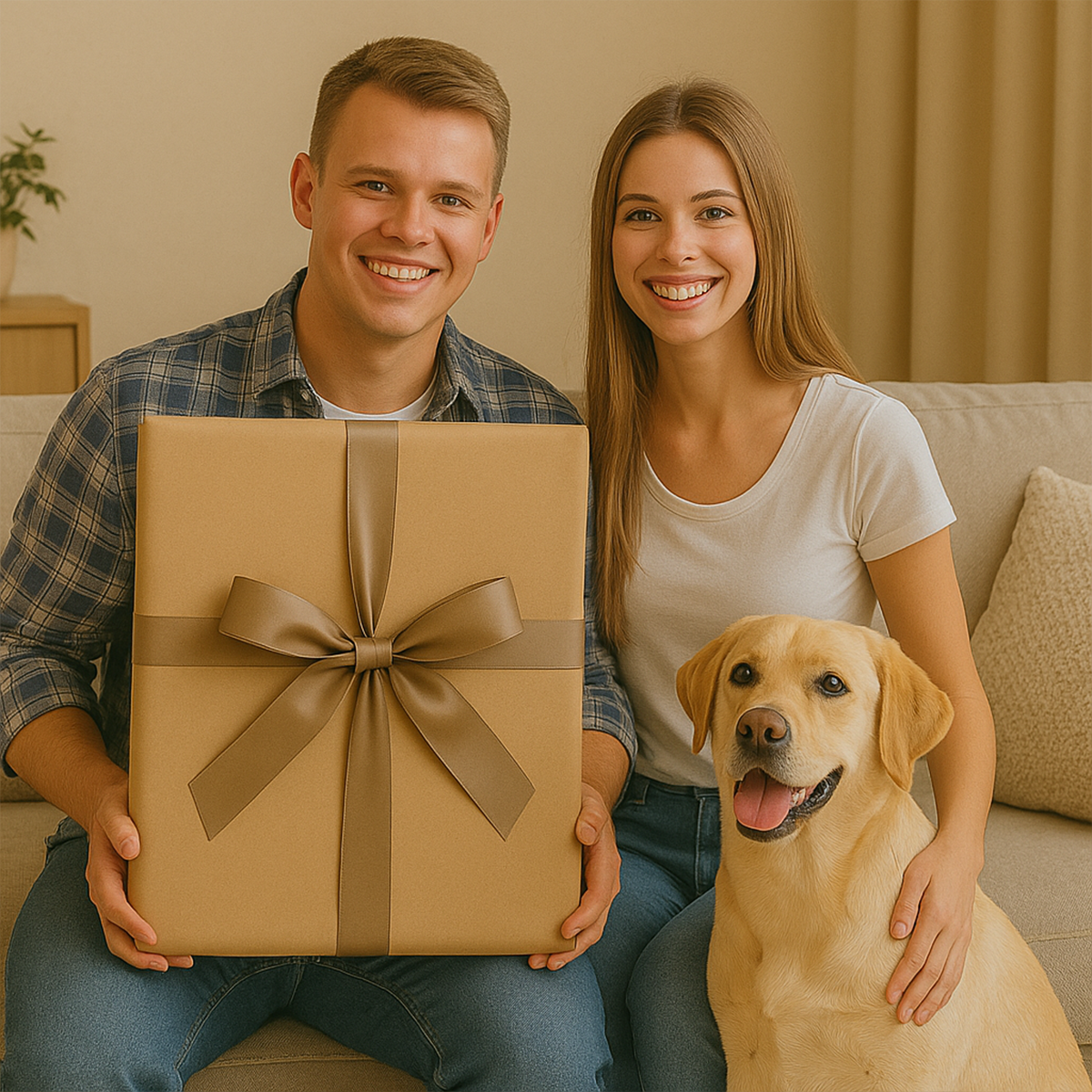 Image of Porträt eines Paares mit Hund - Leinwandbild aus deinem Foto