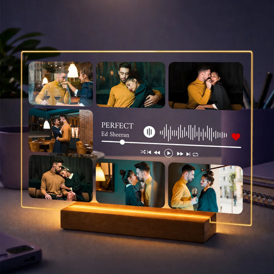 Geschenk für Paare zum Jahrestag – Fotocollage auf Acrylglas mit Lieblingssong und Fotos