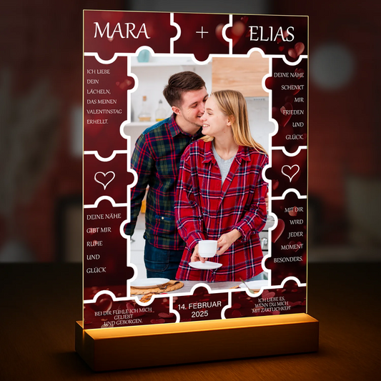 Geschenk für Paare zum Valentinstag – personalisiertes Foto auf Glas mit Wunschtext von Herzen