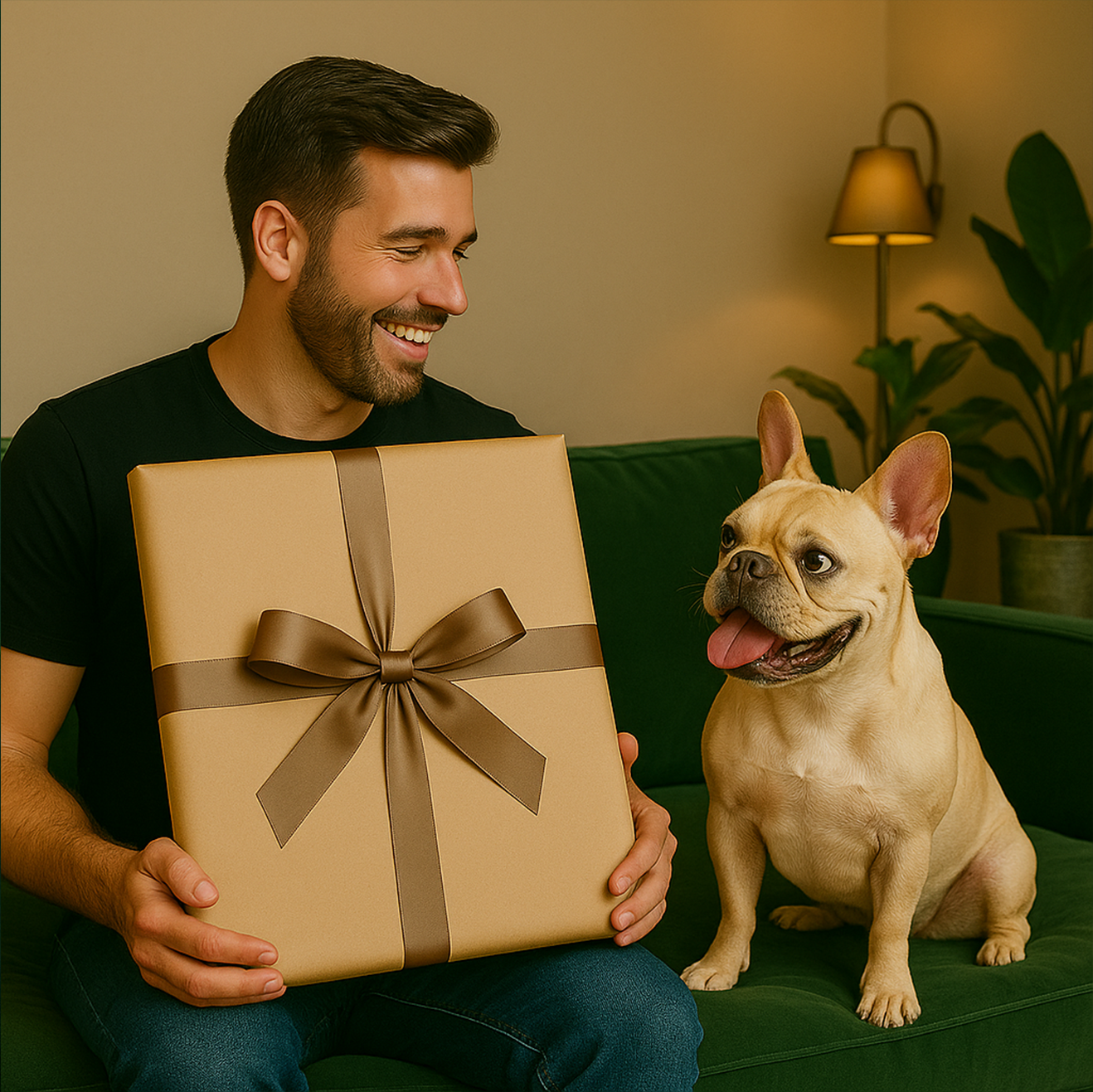 Image of Hunde­porträt mit grünem Hintergrund – Leinwandbild aus deinem Foto