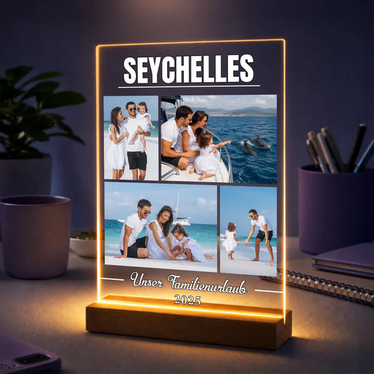 Fotocollage auf Acrylglas mit Urlaubsfotos – personalisiertes Familiengeschenk mit Reiseziel und Jahr