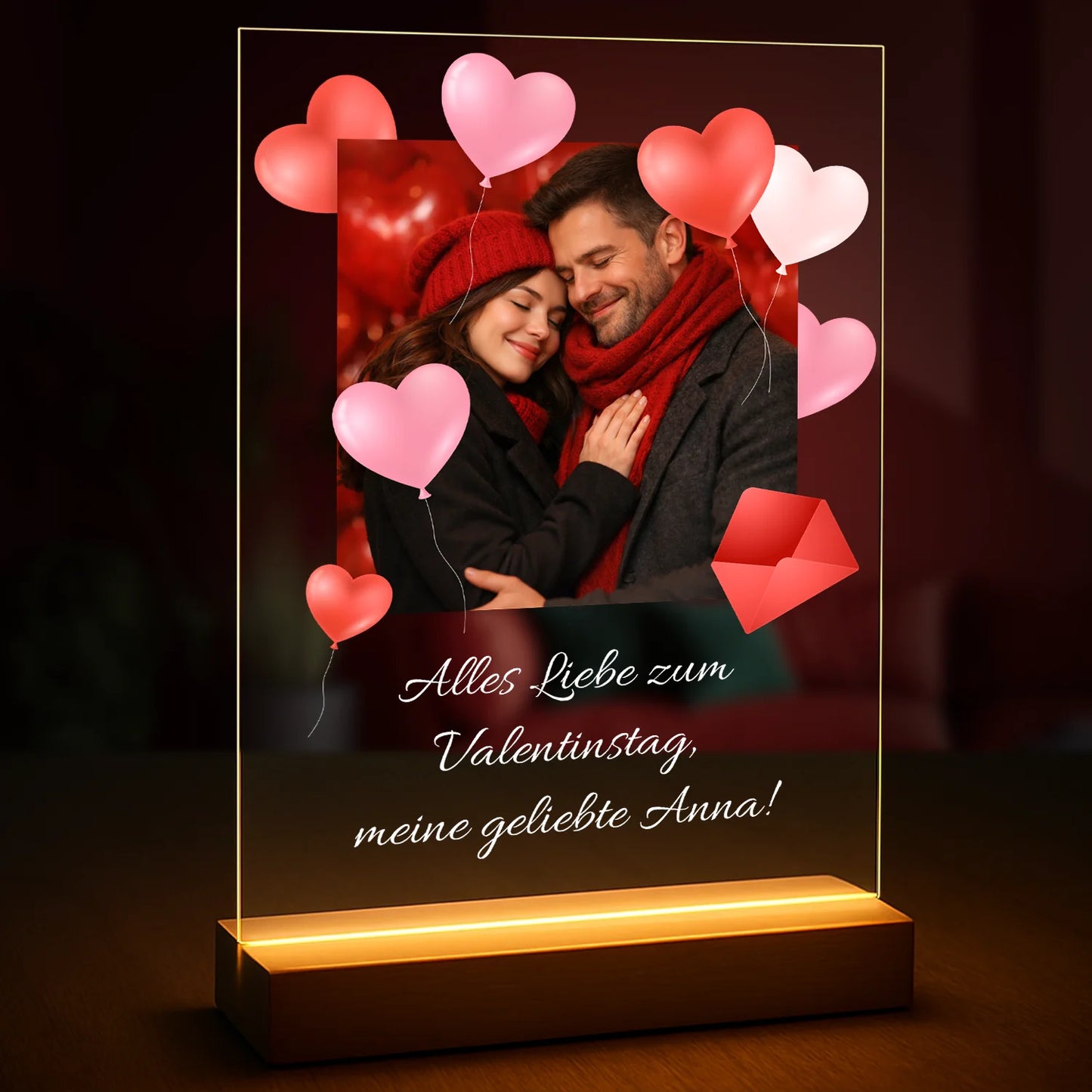 Geschenk für sie zum Valentinstag – Foto auf Glas mit Liebeswünschen für deine Liebste